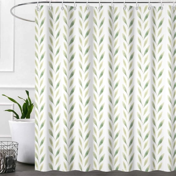 Sage Green Shower Curtain, Spring Green Leaves Shower Curtain for Bathroom Waterproof Botanical Shower Curtain Set with Hooks 72"W x 96"L (Pack of 1)