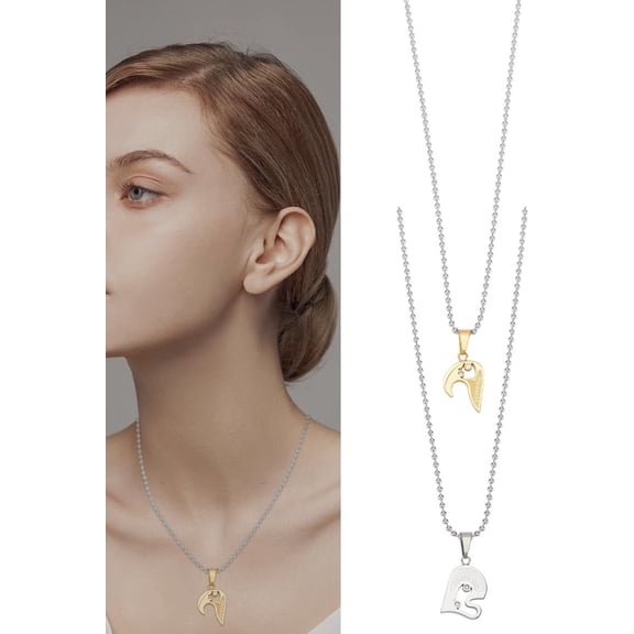 1 Set Heart CZ Puzzle Matching Necklace Heart Matching Puzzle Necklaces Anniversary Matching Necklaces Stainless Steel Mens Womens Couple Necklace for Boyfriend Girlfriend for DIY