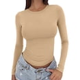 thumbnail image 1 of ManxiVoo Chandail Femme à Manches Longues Col Rond Ajusté Basique pour Extérieur Sport Confortable Extensible Flexible Taille TG, 1 of 6