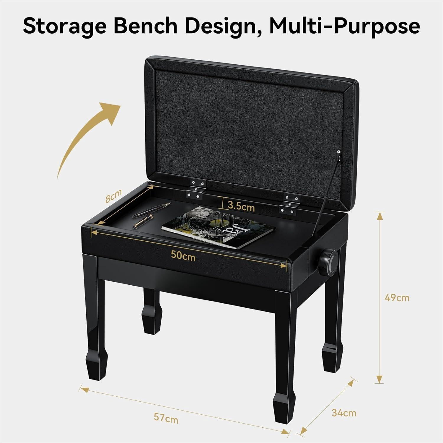 Adjustable Duet Piano Bench With Sheet Music Storage  Solid Wooden Keyboard Bookcase Stool Chair Seat High-density Sponges Cushion