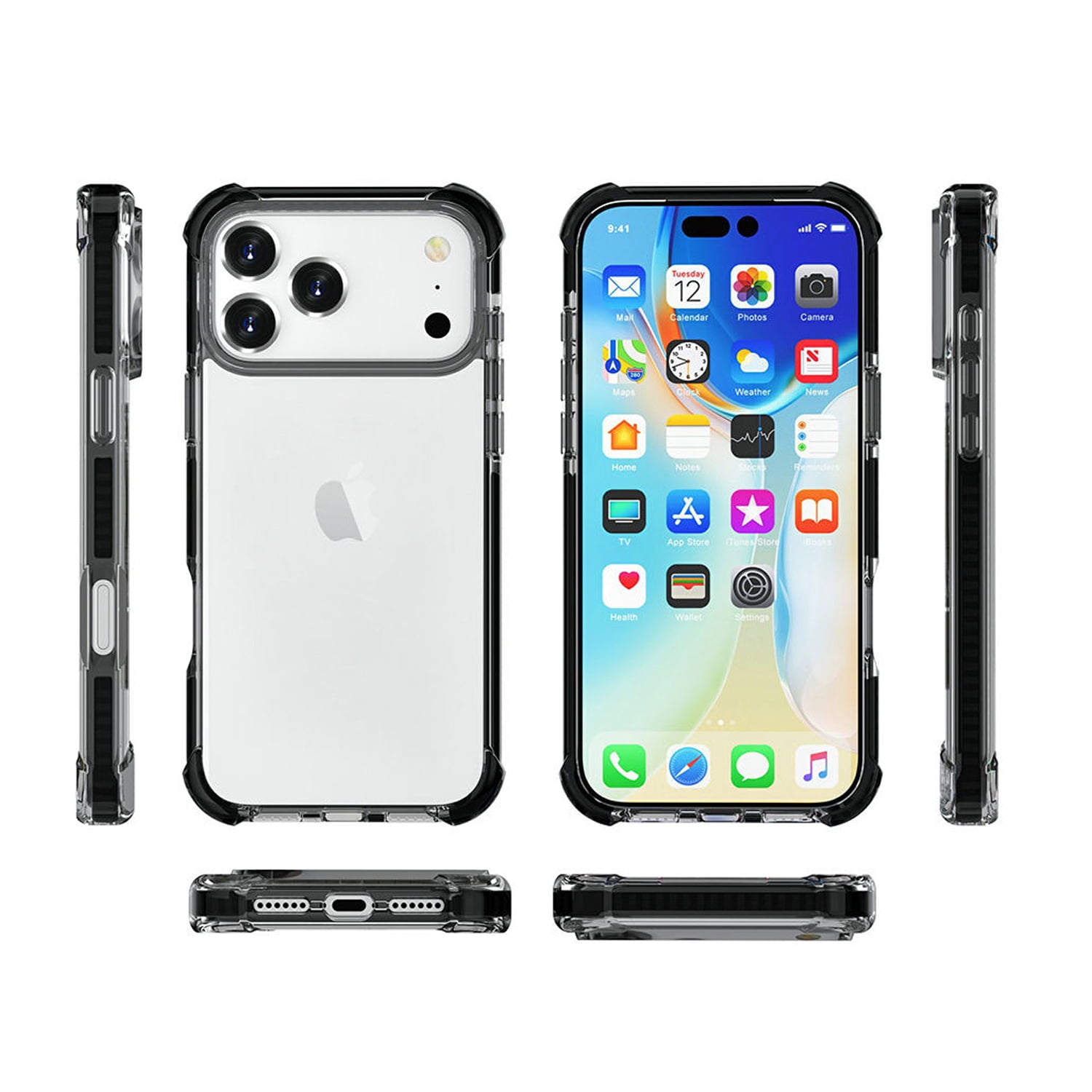 Breathable Mesh TPU Protective Case for iPhone 17 Pro Max with Wireless Charging - Black