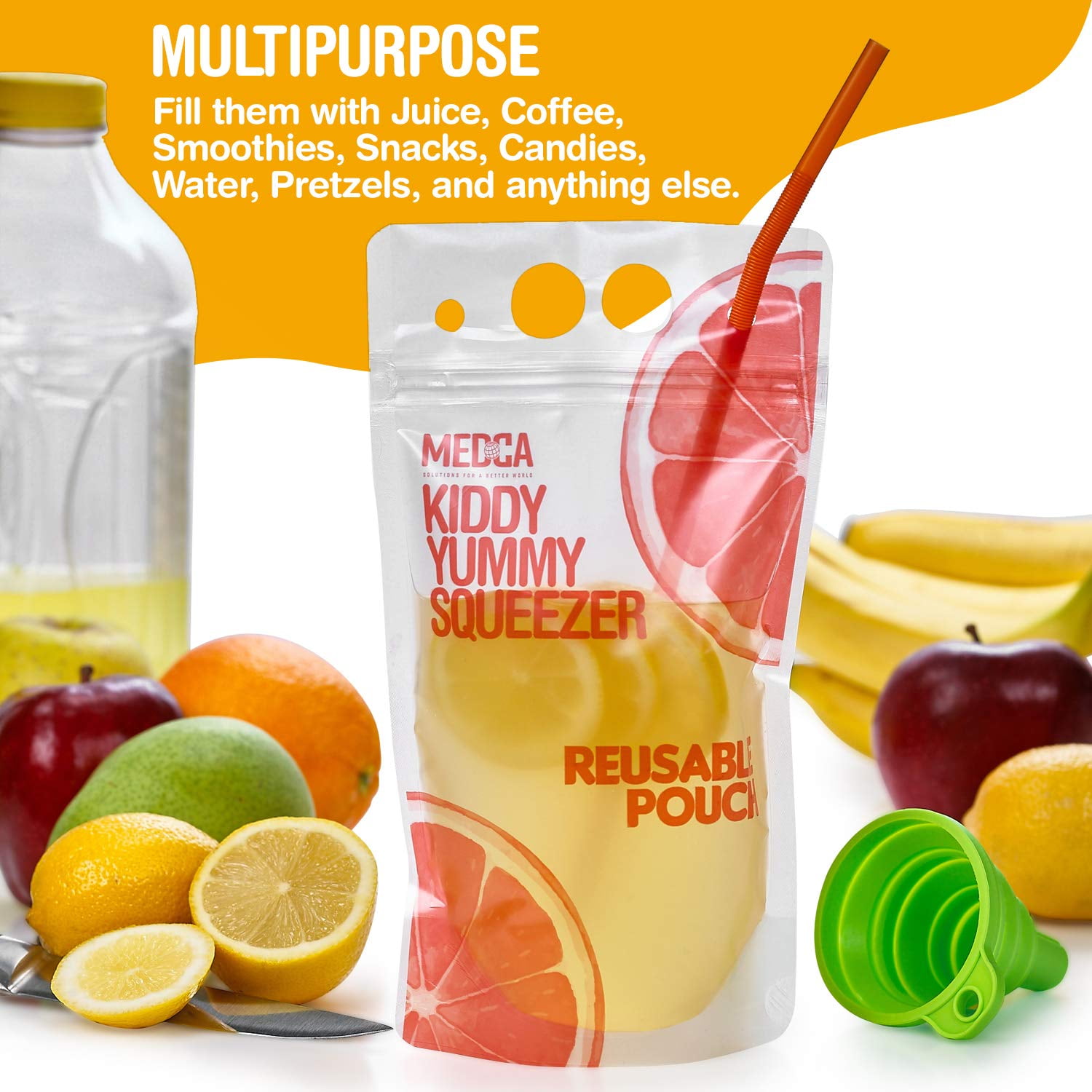 Clear Drink Pouches with Straw Double Zipper Reusable