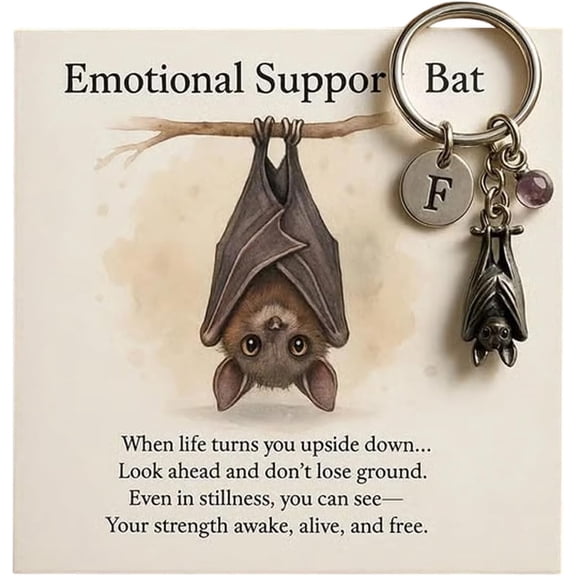 Emotional Support Bat Inspirational Keychain, Metal Bat Pendant with Encouragement Verse Card Gifts for Women, Friends