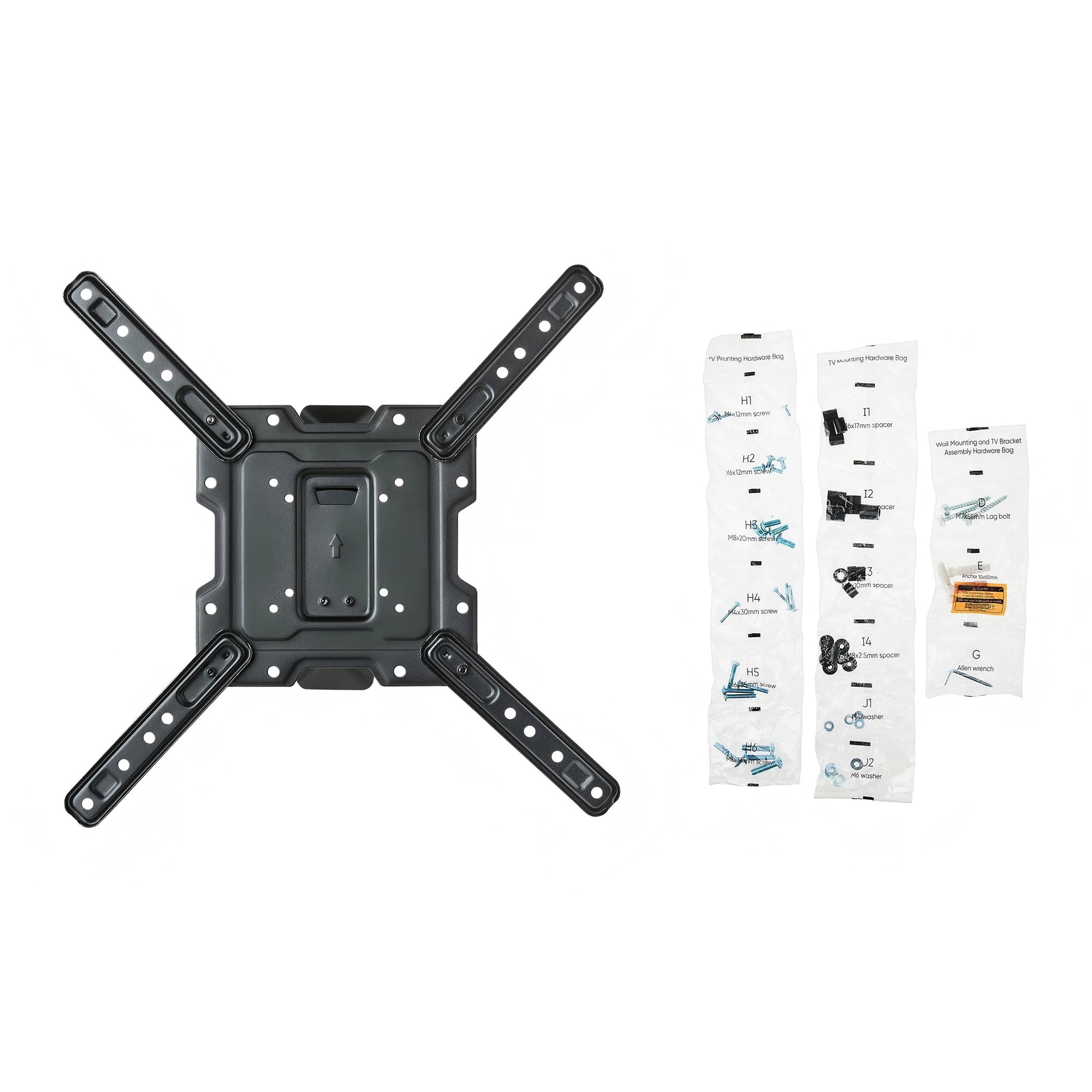 onn Full Motion TV Wall Mount for 19" to 50" TVs, UL Listed, swivel ±45°, up to +5/-15°Tilting