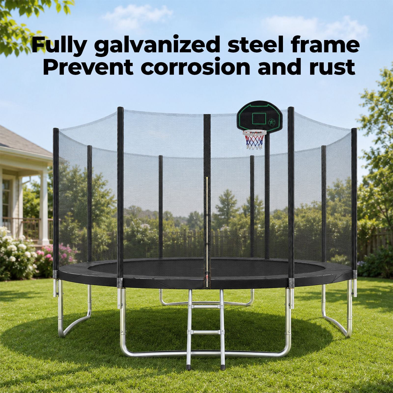 Alvantor 14Ft Trampoline for Kids, Round Trampoline with Enclosure Net and Basketball Hoop Black