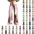 thumbnail image 7 of frariair Straight Leg Pants for Women Wide Pant Vintage Floral Print High Waisted Stretch With Pockets Blue, 7 of 7