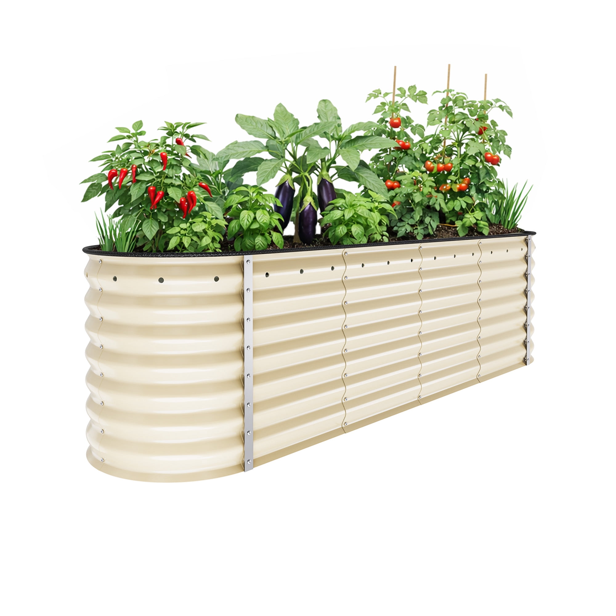Uforic 9 in 1 Large Outdoor Raised Garden Bed Kit,8 ftx2ft Galvanized Metal Patio Planter Box with Safety Rubber & Gloves, for Vegetables Flowers,White