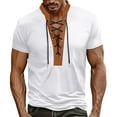 thumbnail image 2 of pstuiky Camisas de vestir de manga corta para hombre, Camiseta de manga corta con cuello alto, cordón en el pecho y colores lisos para hombre camisetas de hombre s, 2 of 8