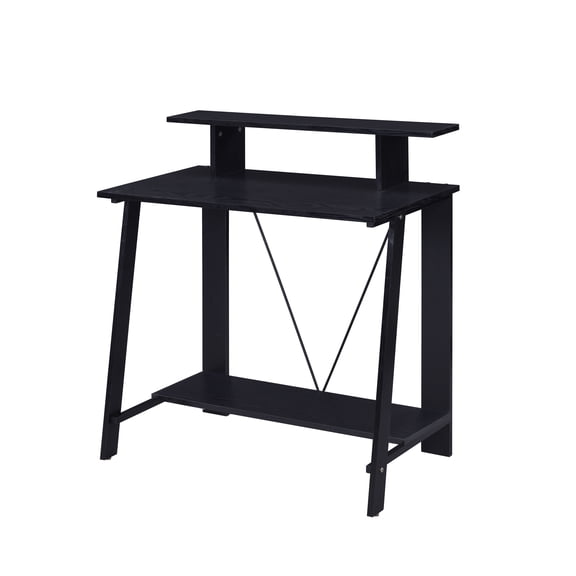 Office Desk, Black Writing Desk with Upper Shelf, Work Surface, Office Workstation,