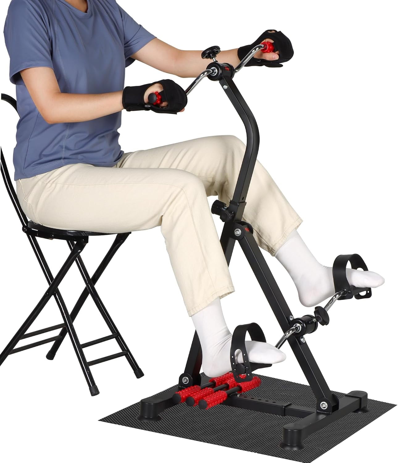 Foldable Pedal Exerciser for Seniors Hand Arm Leg Knee Physical Therapy Exercise Bike w Adjustable Height Handgrip Resistance Band Recovery Home Workout Equipment for Elderly Walmart