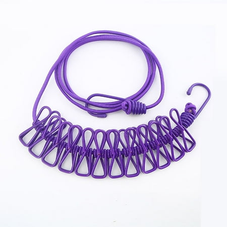 

JIQI Portable Elastic Travel Clothesline with 12pcs Clothespins Travel Gadgets（Purple）