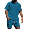 thumbnail image 2 of VBTAPA Mens Track Suit 2 Piece Summer Outfits Short Sleeve Pocket Tee Shirt and Drawstring Shorts Set Solid Casual Sweatsuits Jogging Matching Suits Blue M, 2 of 6