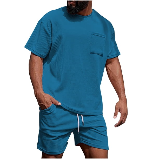 Camisas de Manga Corta de los Hombres Cuello Redondo Casual de Poliéster Blusa Conjuntos para el Verano Diario de Uso en el Hogar