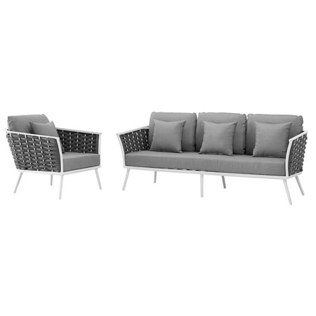 Modern Contemporary Urban Design Outdoor Patio Balcony Garden Furniture Lounge Chair and Sofa Set, Fabric Aluminium, White Grey Gray