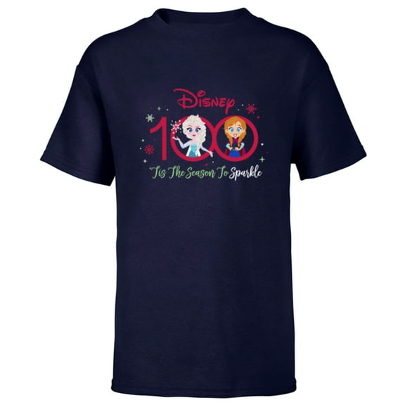 Disney 100 Frozen Elsa Anna Christmas the Season to Sparkle - Short Sleeve T-Shirt for Kids - Customized-Navy