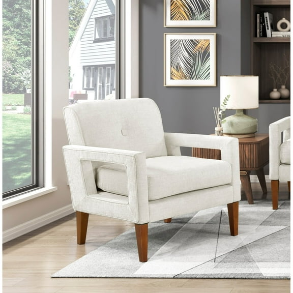 Newboti Furniture Modern Living Room Chair Beige Chenille Upholstery Pocket Coils Solid Wood Legs Furniture 1pc Armchair 34818
