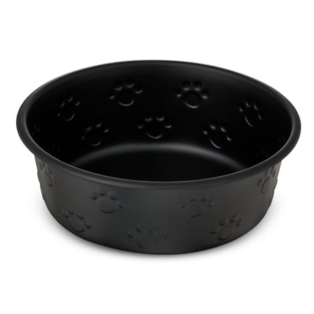 Vibrant Life Medium Stainless Steel Embossed Dog Bowl, Black Paws