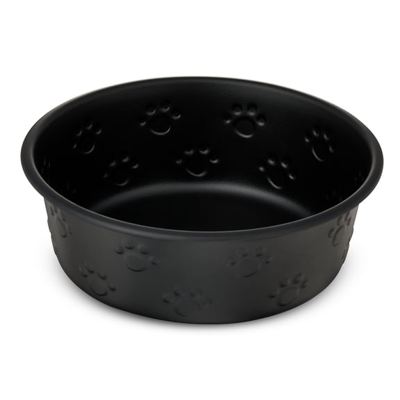 Vibrant Life Medium Stainless Steel Embossed Dog Bowl, Black Paws
