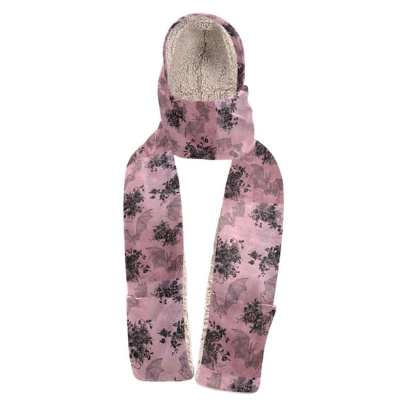 BZSMCE Warm Fleece Hood Scarf Wrap Blossen Bat Print Pattern