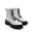thumbnail image 3 of DREAM PAIRS Girls' Mid Calf Combat Boots, Black & White Lace-Up Boots with Side Zipper, Kids Fall Winter Fashion Shoes, 3 of 7