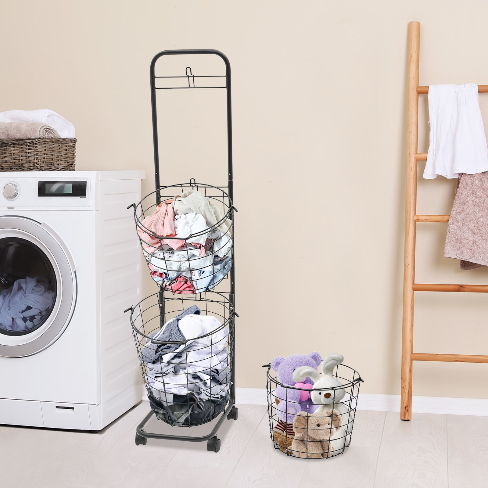Laundry Basket on Wheels,3 Tier Large Laundry Hampers Clothing Sorting Laundry Baskets Metal Sorter Storage Trolley
