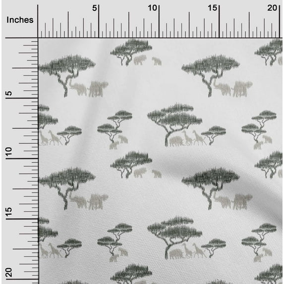 oneOone Cotton Poplin Fabric Tree & Animals Ikat Printed Fabric 1 Yard 56 Inch Wide