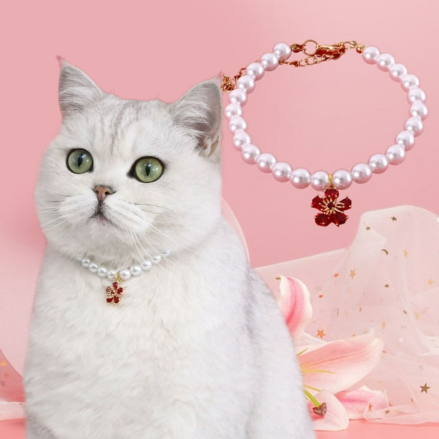 CBFFDC Collier pour Chat Pendentif Fleur Élégant Collier Perle Fausse pour Animaux de Compagnie