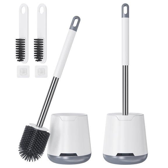 Treamon Silicone Toilet Brush and Caddy Holder Set, 2 Pack Toilet Bowl Brush for Bathroom, with Small Cleaning Brush Scrubber