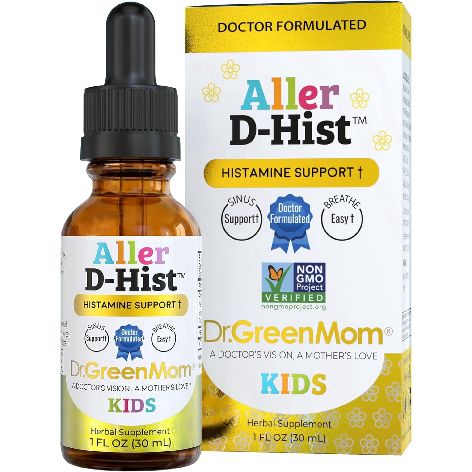 Dr. Green Mom Aller D-Hist Kids | Runny Nose & Itchy Watery Eye Support Drops | Seasonal Histamine & Respiratory Support for Kids, Toddlers & Infants | Non-Drowsy | Non-GMO, 1 fl oz