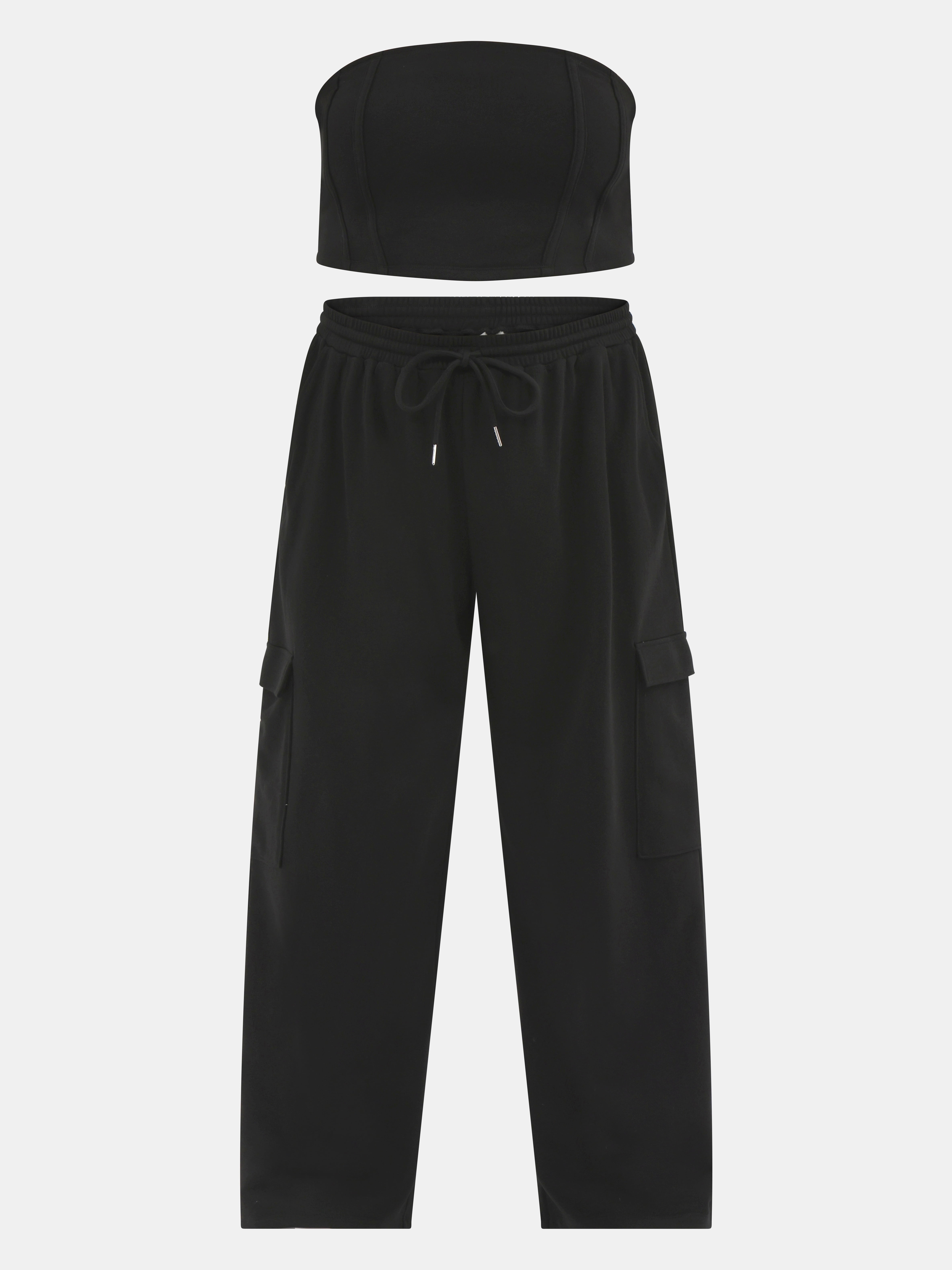 No Boundaries Tube Top and Cargo Sweatpants Set, 2-Piece, Women's
