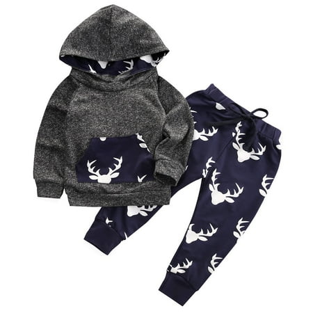

Toddler Infant Baby Boys Deer Long Sleeve Hoodie Tops Sweatsuit Pants Outfit Set 0-18 Months