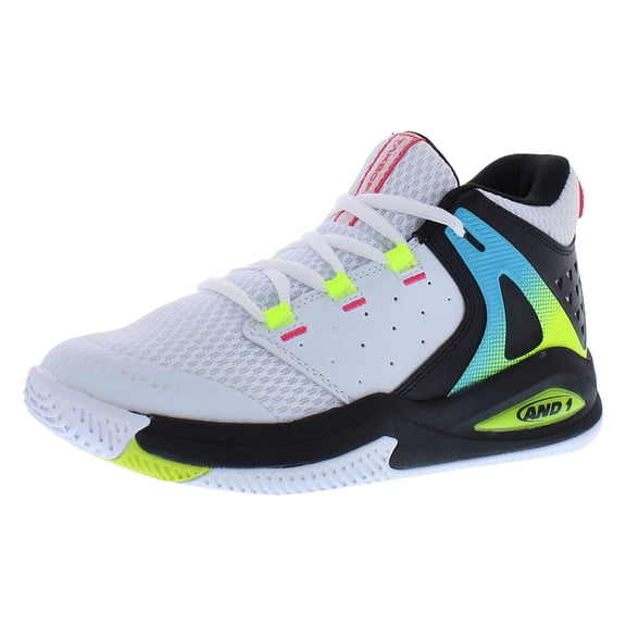 AND1 Takeoff 3.0 Wide GS Boys Shoes Size 1, Color: White/Black/Safety Yellow