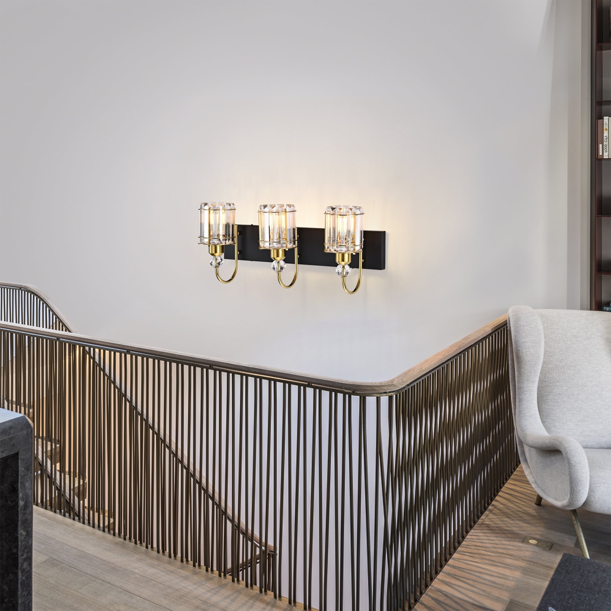 Gambit 22 in. 3-Light Indoor Matte Black and Brass Finish Wall Sconce with Light Kit