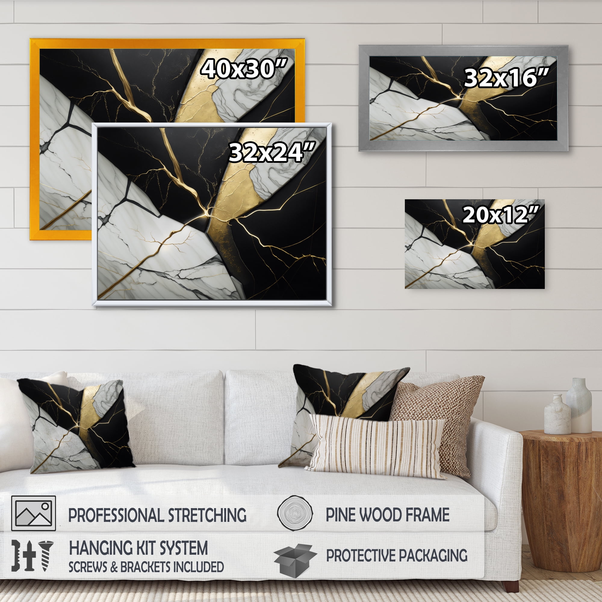 Designart Abstract Geode Black IV Canvas Wall Art