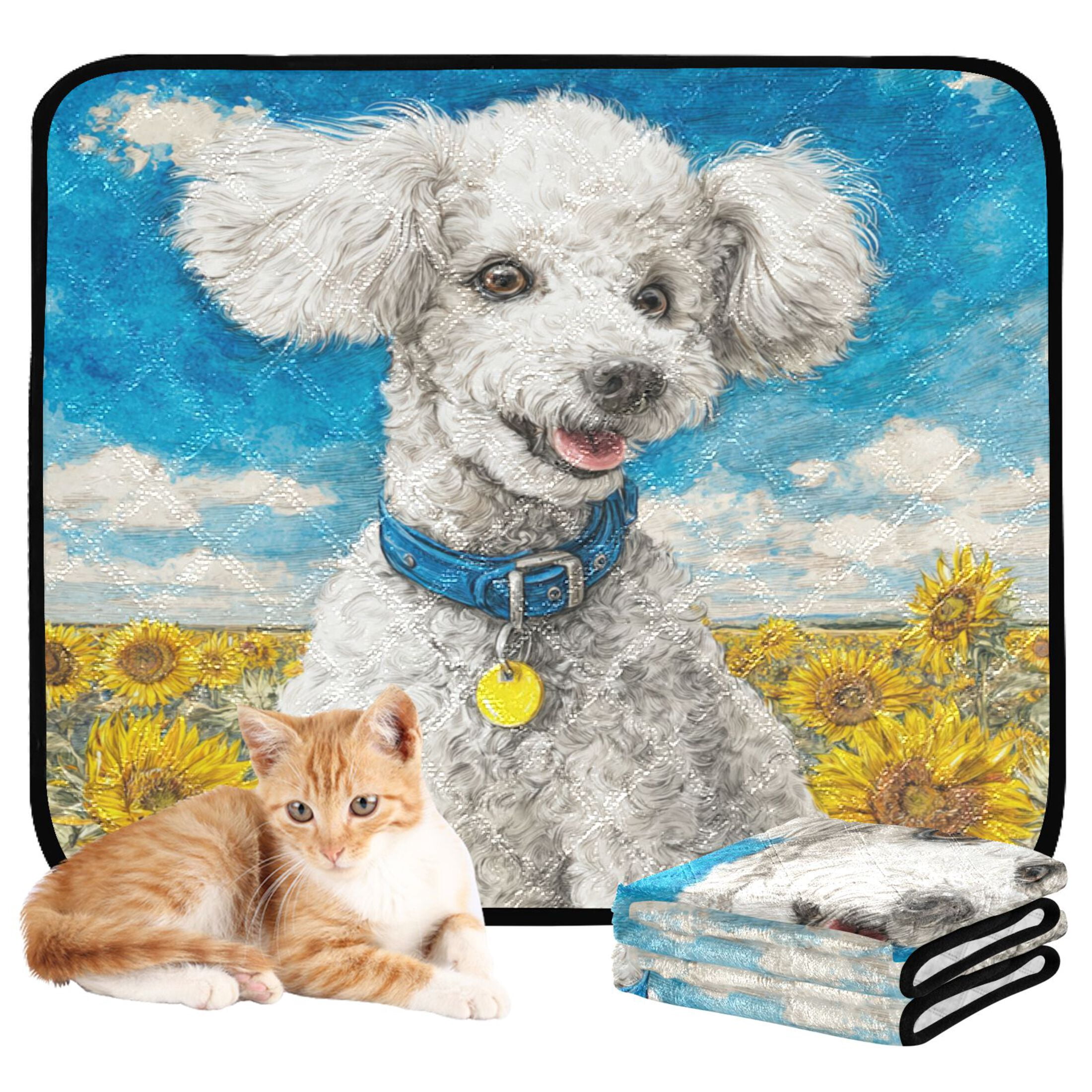 Qxltty White Poodle Cat litter Pads Pet Set of 2 Diaper Mats Center Anti-leakage Layer Absorbent Soft and Comfortable