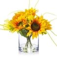 thumbnail image 2 of Enova Home Artificial Flowers Mixed Silk Sunflowers Fake Flowers Arrangement in Cylinder Glass Vase for Home Office Wedding Decoration, 2 of 5