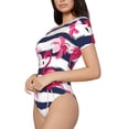thumbnail image 2 of KLL Women 's Crew Neck Bodysuit Jumpsuits Pink Flamingos Print Short onesies Stretch T Shirts, 2 of 7