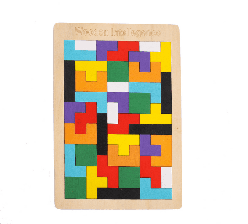 Colorful Wooden Tetris Puzzle Tangram Brain Teaser Puzzle Toys Educational S3 