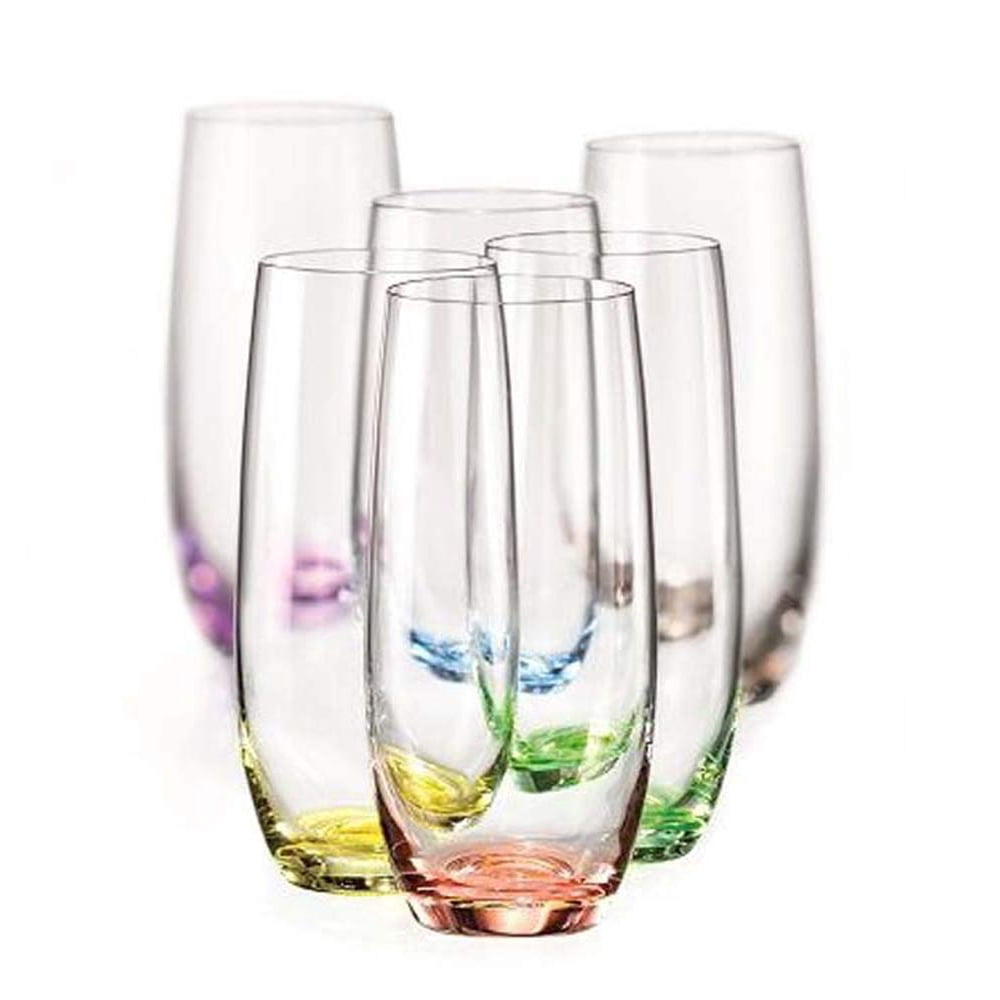Bohemia Crystal Highball Glasses Rainbow Colored Set of 6, Each Base