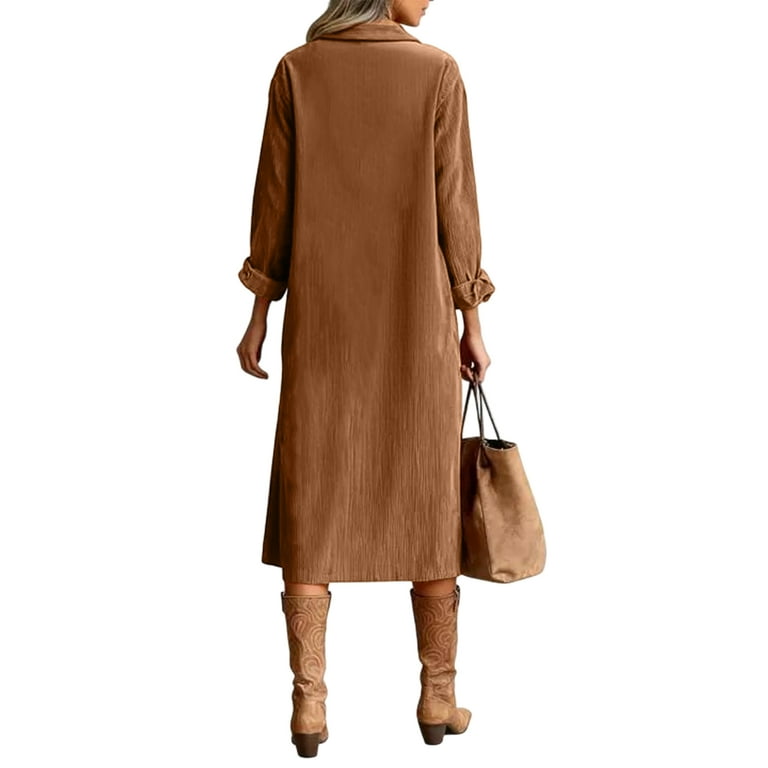 brown corduroy dress women Against The Grain Caramel Brown Corduroy Belted Mini Shirt Dress main image 0