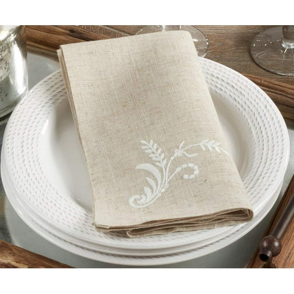 Fennco Styles Delicate Embroidered Vine Linen Blend Table Linens Collection