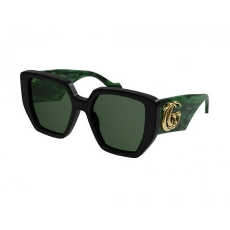 GUCCI GG0956S 001 Rectangular Squared Black Shiny Green 54 mm Women's Sunglasses