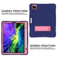 thumbnail image 2 of iPad Pro 11 inch 2nd Generation 2020 Case with Pencil Holder, Kids Case For iPad Pro 11 2020, Heavy Duty Rugged Drop-Proof Shockproof Case Kickstand Protective Cover, Navy+Rose, 2 of 6
