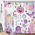 thumbnail image 2 of Halloween Cute Boo Spooky Pumpkin Bat Polyester Shower Curtain with Hooks for Bathroom Decor 72"x72", 2 of 7