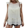 thumbnail image 1 of Women Polka Dots Printed Ruffled Hem Crew Neck Cap Sleeves Summer Shirt, 1 of 2