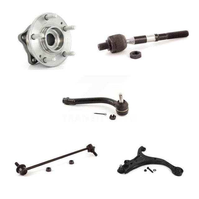 Transit Auto Front Right Hub Bearing Assembly Suspension Lower Control Arm with Ball Joint Outer Inner Tie Rod End & Sway Bar Stabilizer Link Kit (5Pc) for Car Hyundai Santa Fe Kia Sorento K7T-106684