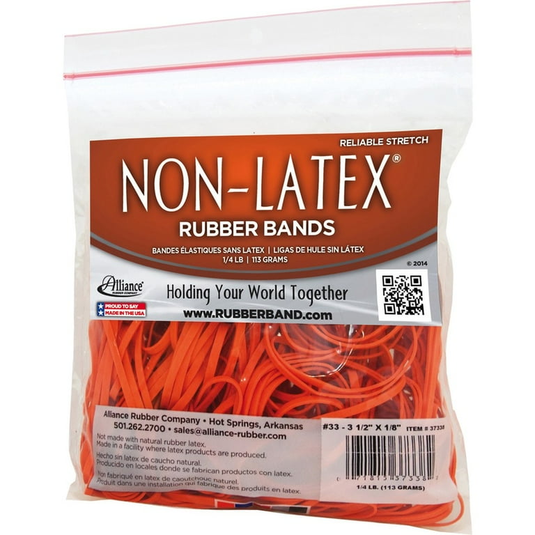 Alliance Rubber 37338 Non-Latex Rubber Bands - Size #33 - 1/4 lb. poly bag contains approx. 180 bands - 3 1/2 Alliance Rubber 37338 Non-Latex Rubber Bands - Size #33 - 1/4 lb. poly bag contains approx. 180 bands - 3 1/2