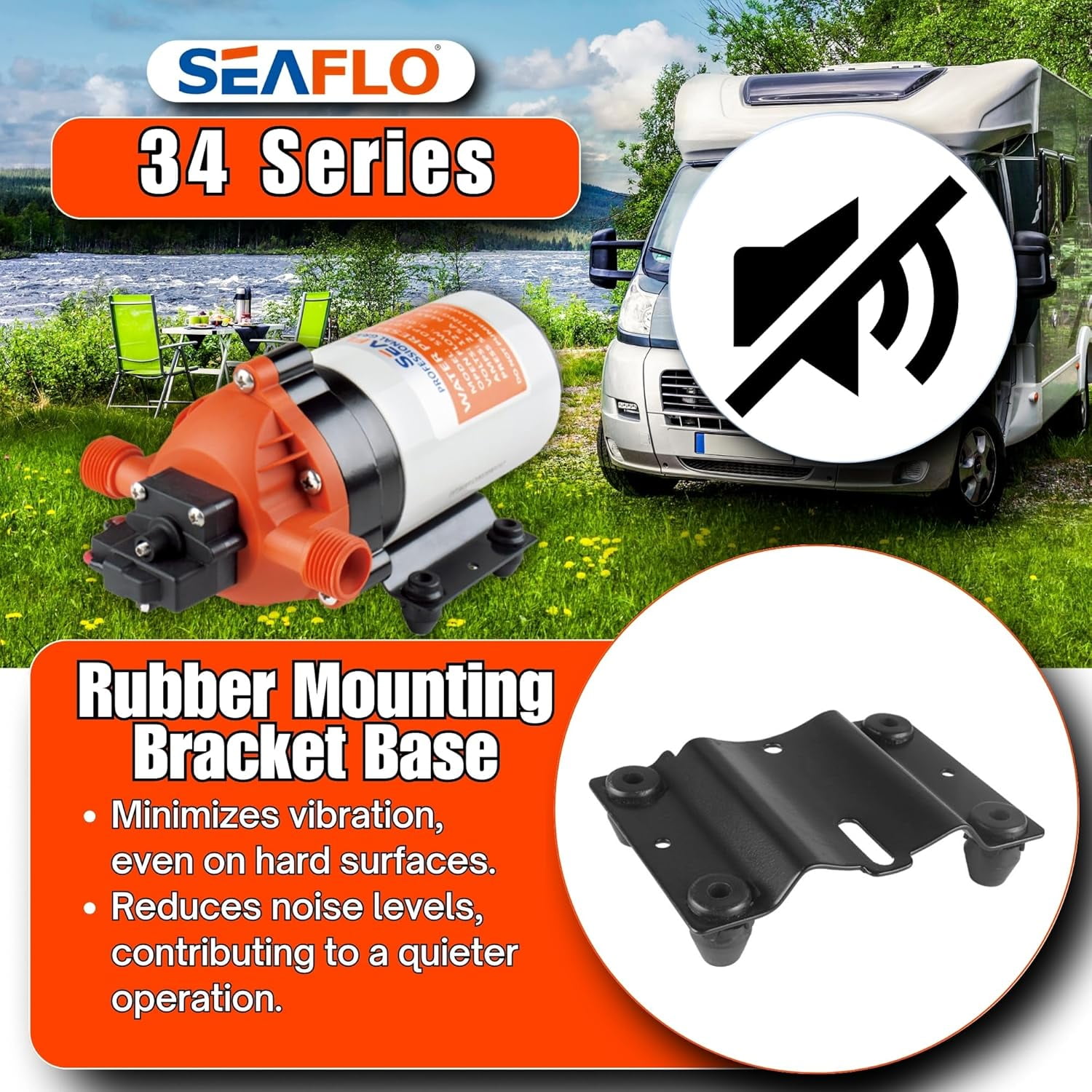 SEAFLO 12V 1.6 GPM 100 PSI 34 Series Water Pressure Diaphragm Pump | Continuous Duty, Built-In Pressure Switch, Self-Priming, and 4-Year Warranty