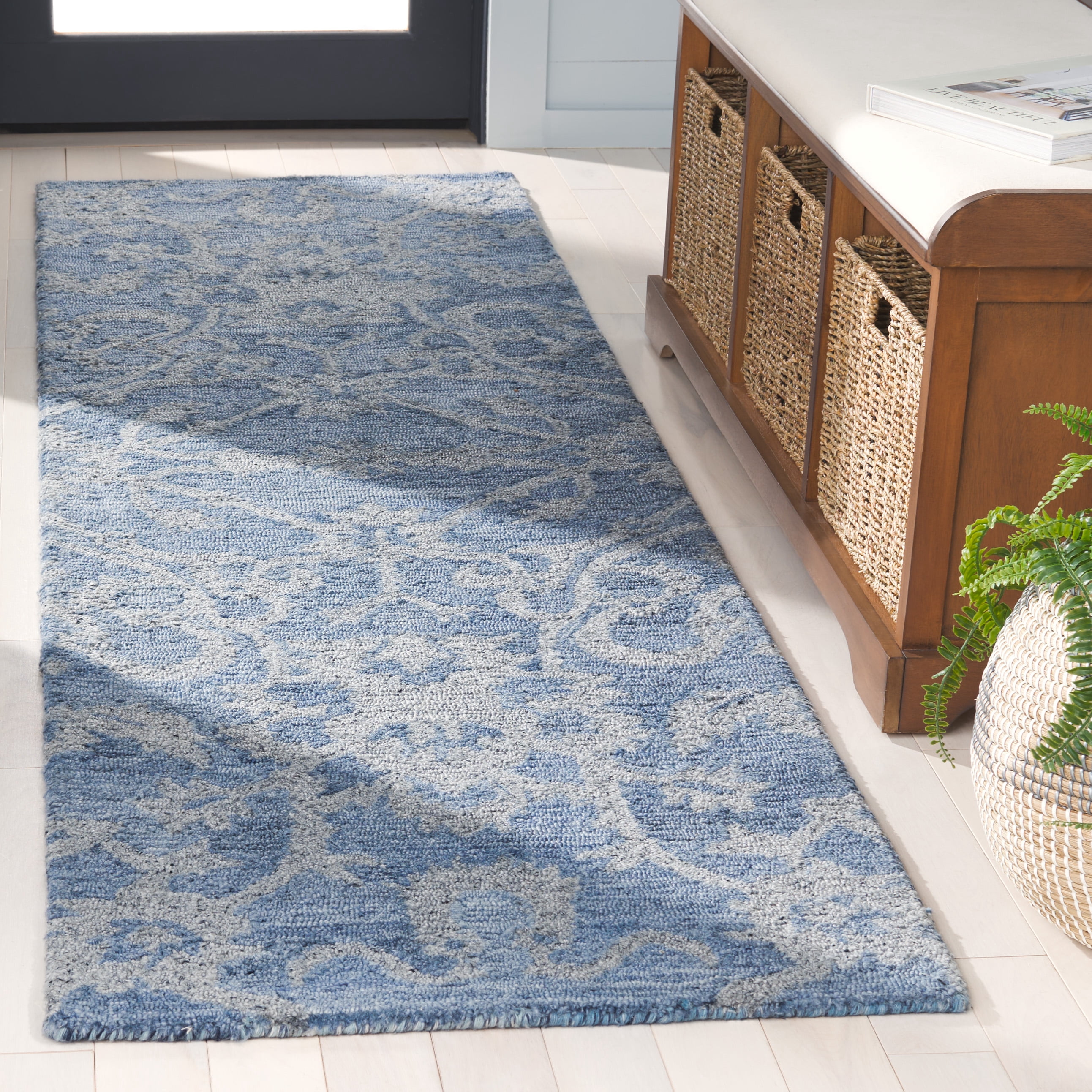 SAFAVIEH Anatolia Jamaar Floral Runner Rug, Blue/Grey, 2'3" x 8'