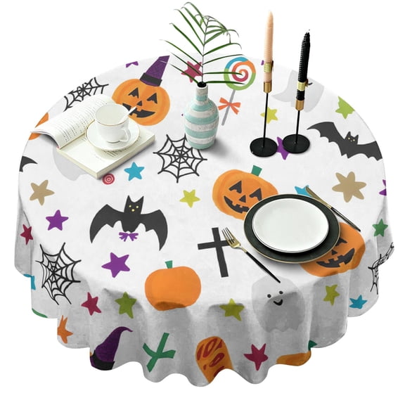 Happy Halloween Round Tablecloth Waterproof Spillproof Tablecolths Horror Pumpkin Ghost Table Cloths for Halloween Birthday Wedding Graduation (70x70 inches)